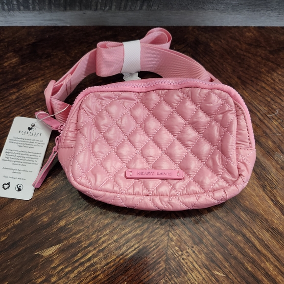 Heart Love Handbags - Heart Love By Charo Quilted Puffy Pink Adjustable Straps Zip Up Belt Bag.